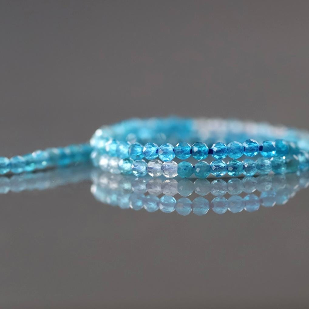 2mm Ombre Blue Apatite Beads ‚Äì Tiny Faceted Round Natural Gemstone 15" Strand