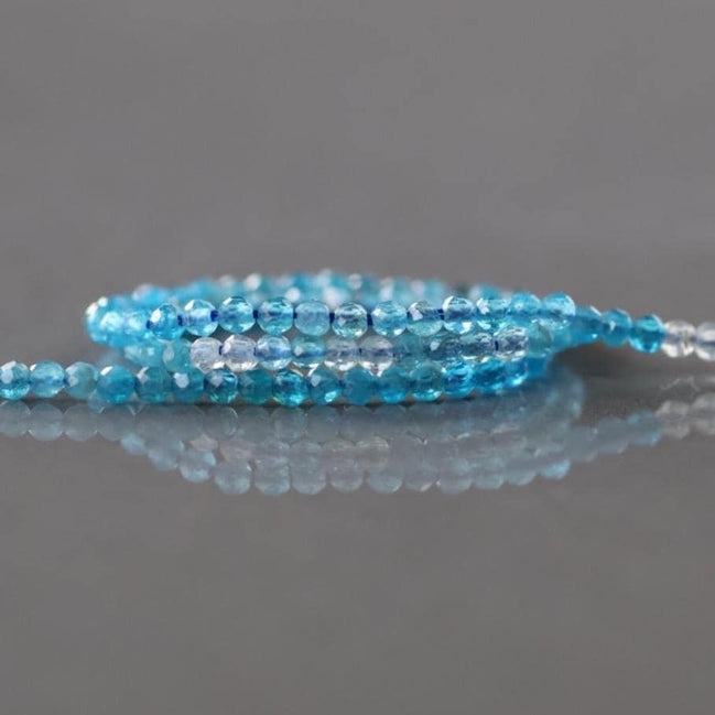 2mm Ombre Blue Apatite Beads ‚Äì Tiny Faceted Round Natural Gemstone 15" Strand