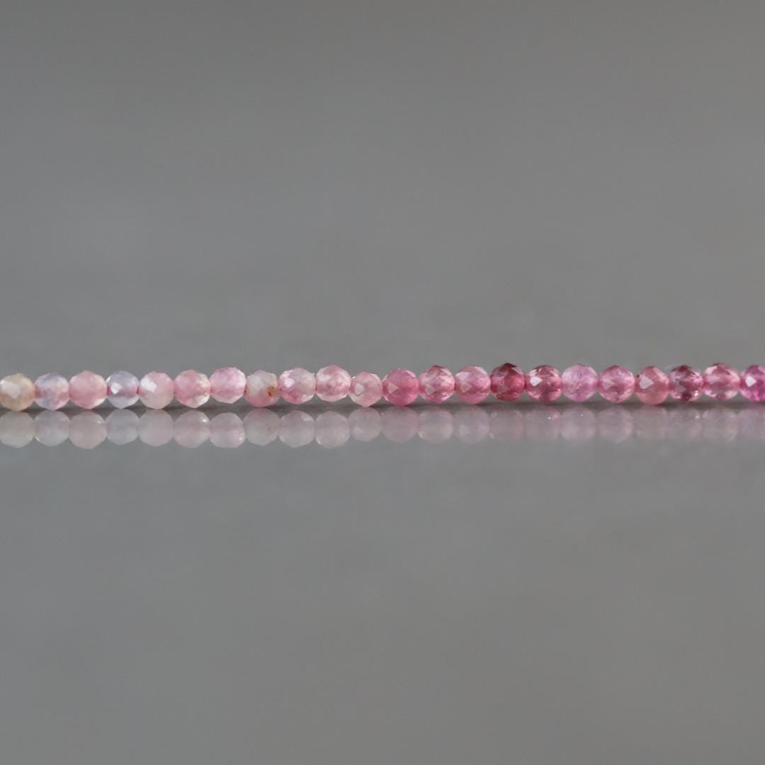2mm Ombre Pink Tourmaline Beads – Tiny Faceted Round Natural Gemstone 15" Strand