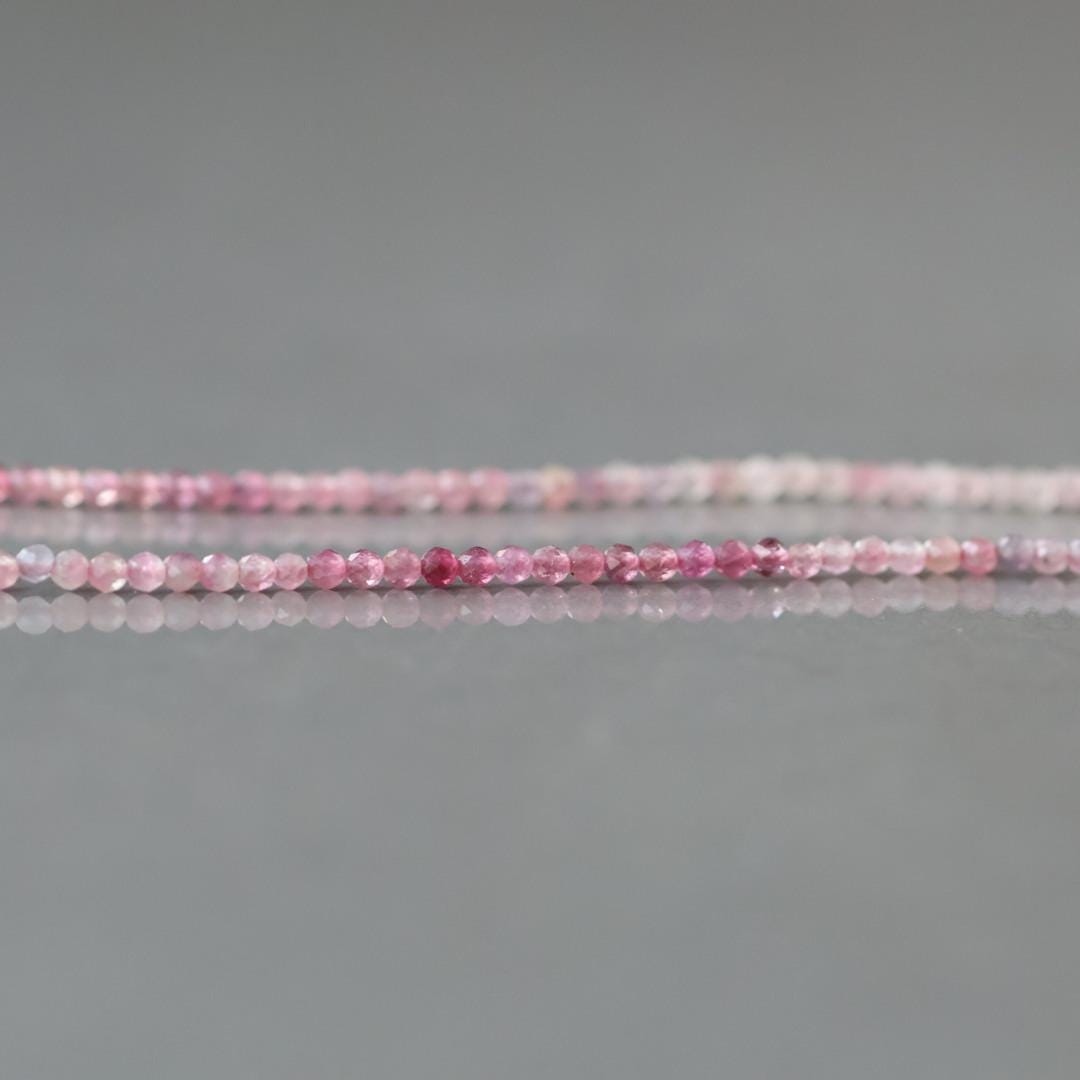 2mm Ombre Pink Tourmaline Beads – Tiny Faceted Round Natural Gemstone 15" Strand
