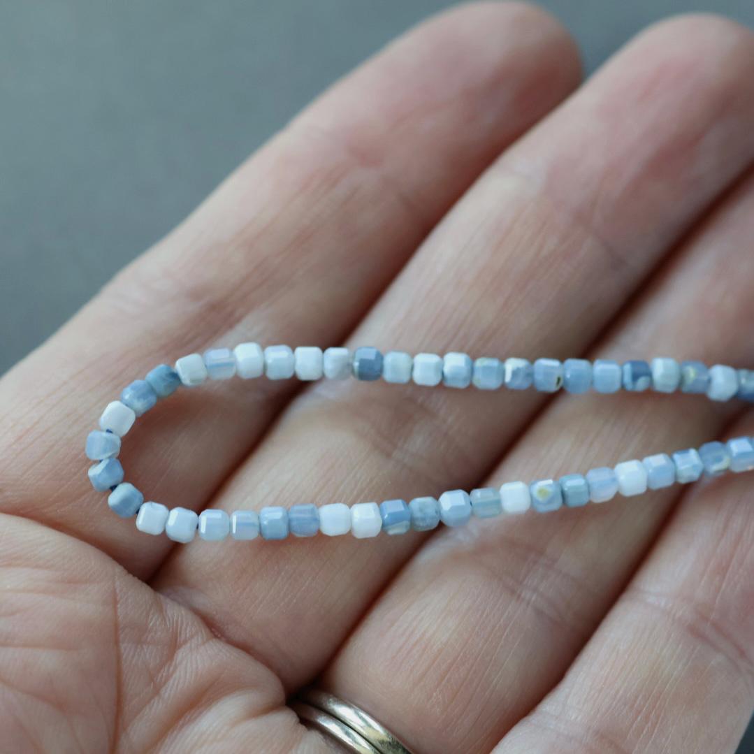 2mm Oregon Owyhee Blue Opal Cube Beads - Tiny Faceted Cube Natural Gemstone 4" Strand