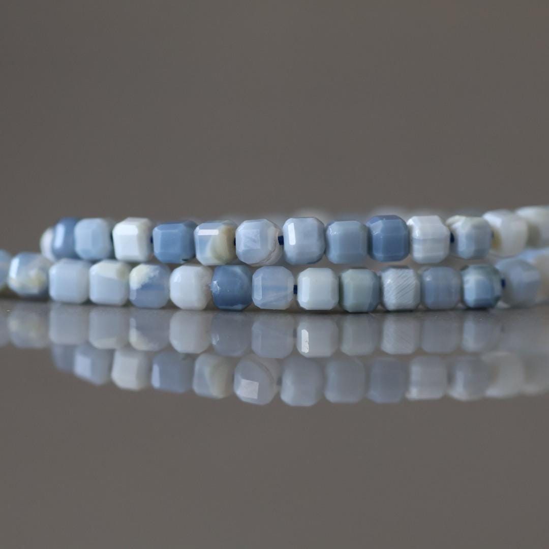 2mm Oregon Owyhee Blue Opal Cube Beads - Tiny Faceted Cube Natural Gemstone 4" Strand