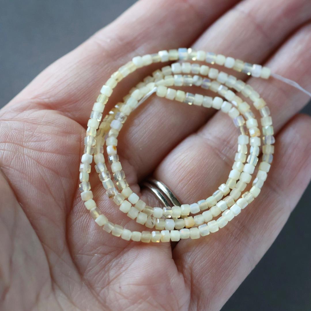 2mm Pastel Yellow Opal Beads - Tiny Cube Natural Gemstone 15" Strand