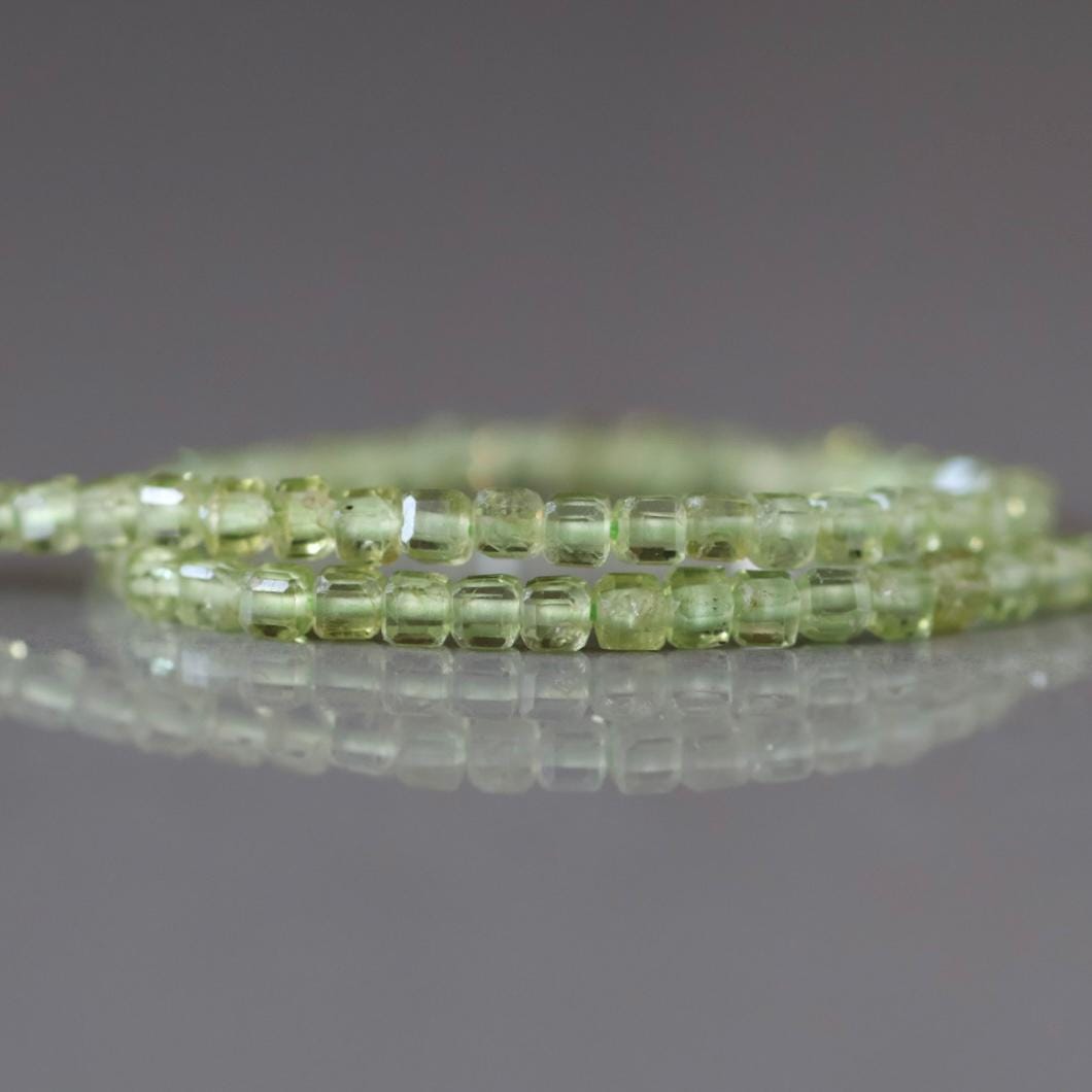 2mm Peridot Beads – Tiny Faceted Cube Natural Gemstone 15" Strand