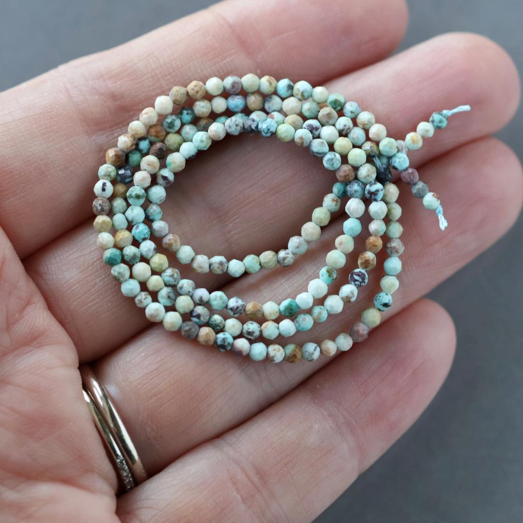 2mm Peruvian Turquoise Beads ‚Äì Tiny Faceted Round Natural Gemstone 15" Strand