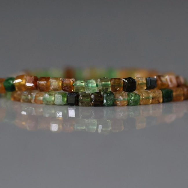 2mm Petro Tourmaline Cube Beads Green Yellow Faceted Beads 7" Sparkly Gemstone Beads for DIY Jewelry Making Gift October Birthstone