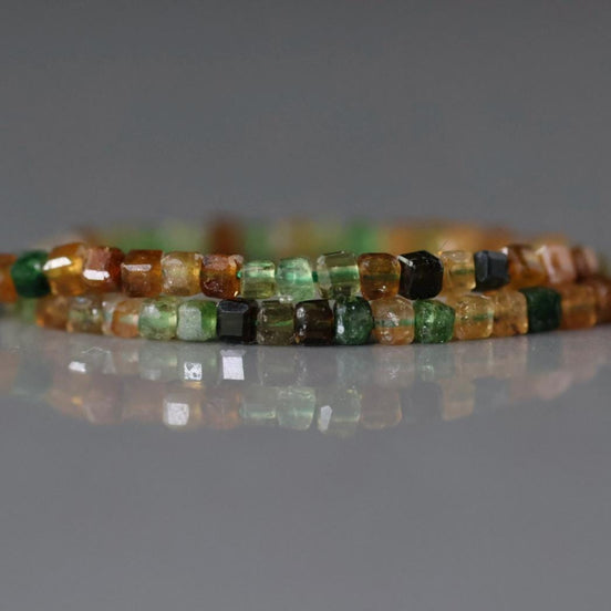 2mm Petro Tourmaline Cube Beads Green Yellow Faceted Beads 7" Sparkly Gemstone Beads for DIY Jewelry Making Gift October Birthstone