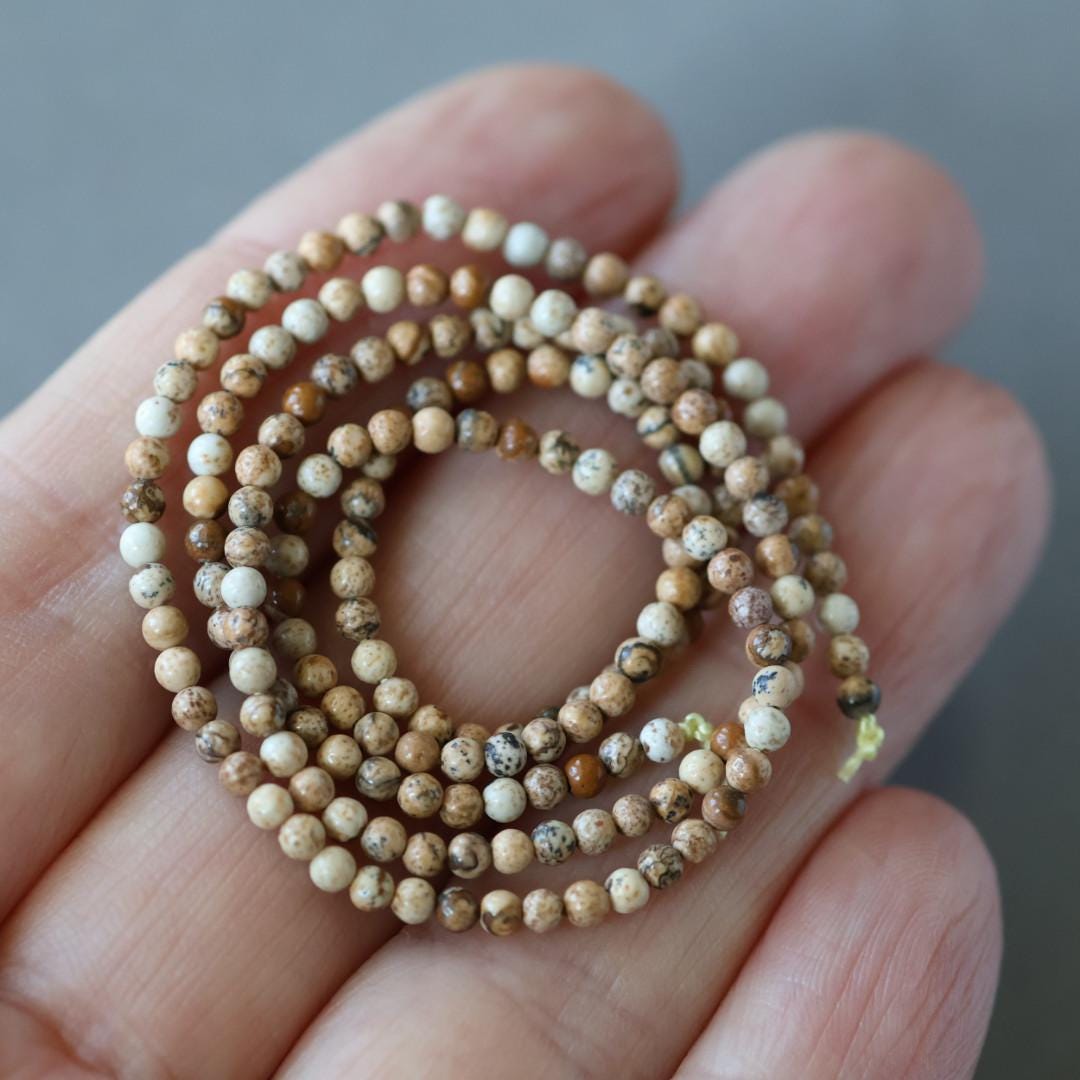 2mm Picture Jasper Beads ‚Äì Tiny Smooth Round Natural Gemstone 15" Strand