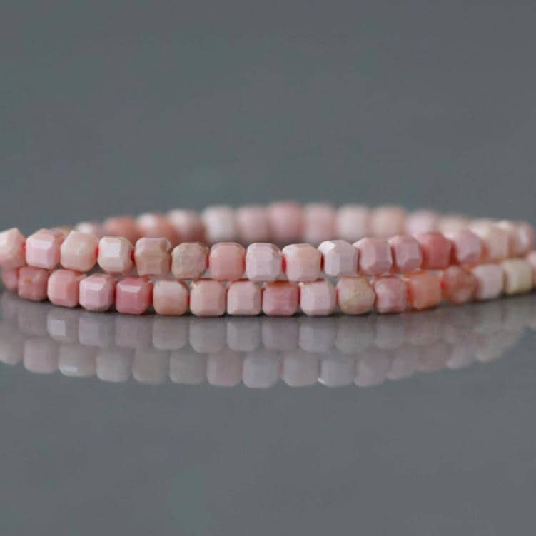 2mm Pink Jasper Beads – Tiny Smooth Cube Natural Gemstone 15" Strand