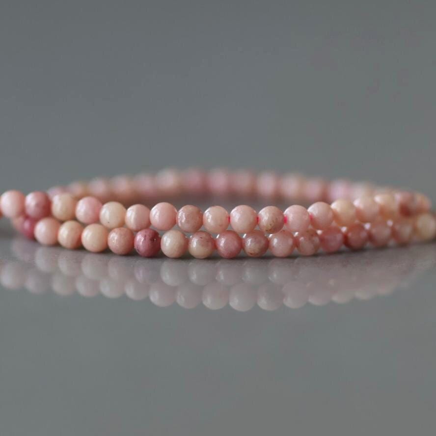2mm Pink Petrified Wood Jasper Beads ‚Äì Tiny Smooth Round Natural Gemstone 15" Strand