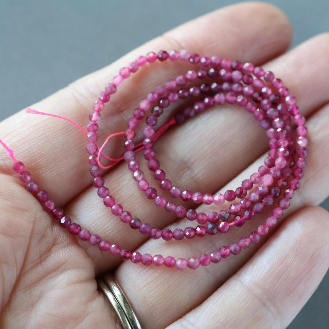 2mm Pink Rubellite Beads Tourmaline Faceted Beads 15" Strand Sparkly Gemstone Spacer Beads Jewelry Making Beading Gift October Birthstone