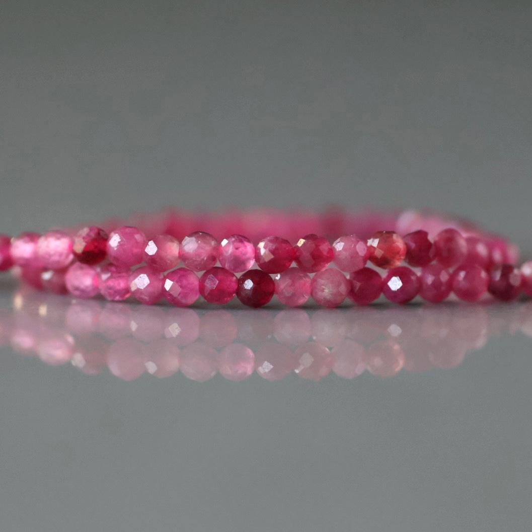2mm Pink Rubellite Beads Tourmaline Faceted Beads 15" Strand Sparkly Gemstone Spacer Beads Jewelry Making Beading Gift October Birthstone