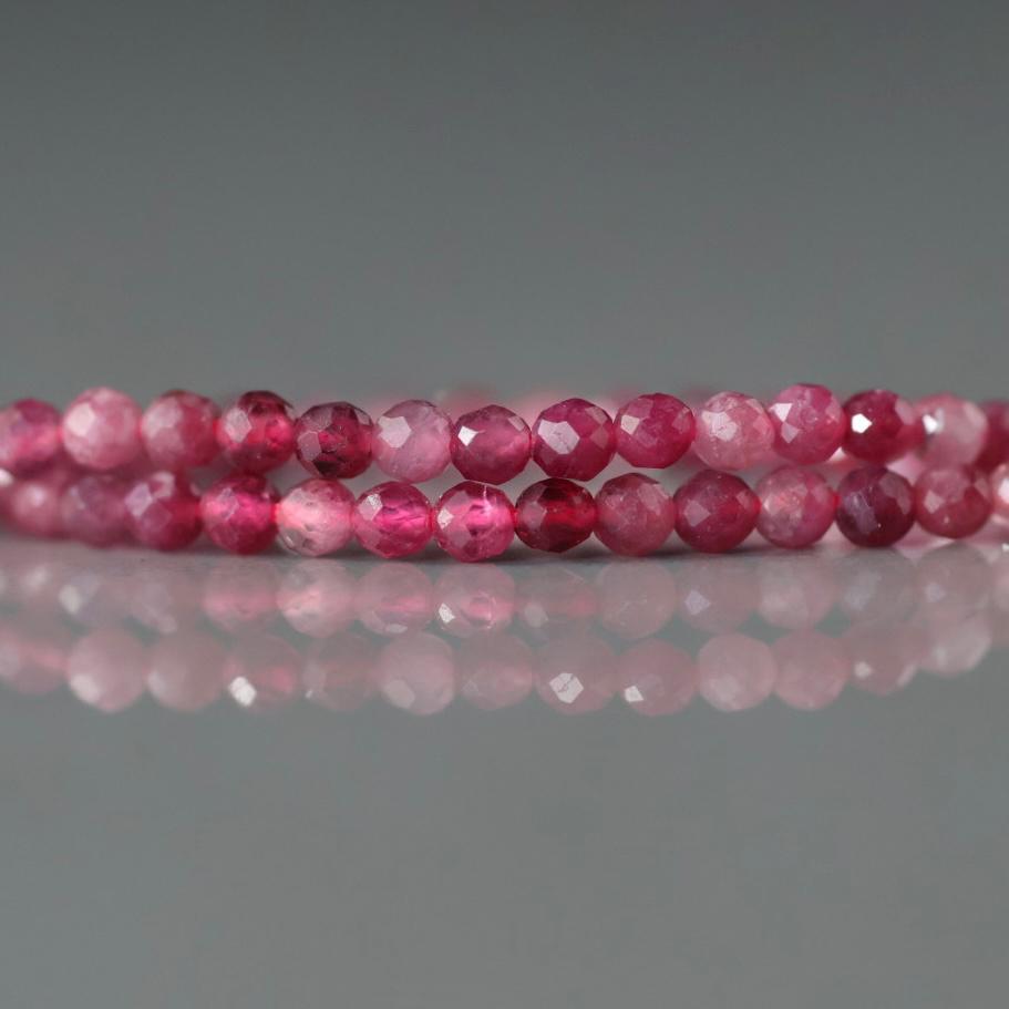 2mm Pink Rubellite Beads - Tiny Faceted Round Natural Gemstone 15" Strand
