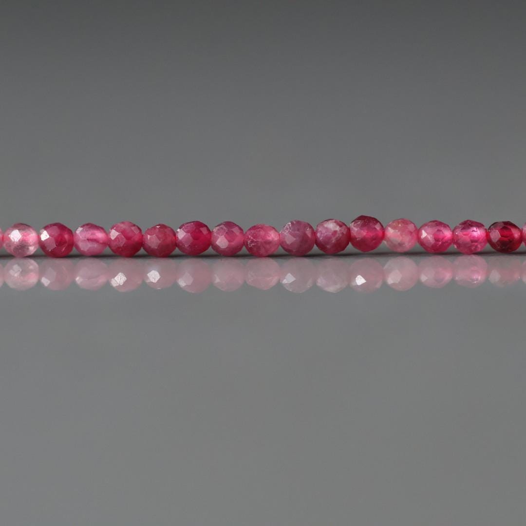 2mm Pink Rubellite Beads - Tiny Faceted Round Natural Gemstone 15" Strand