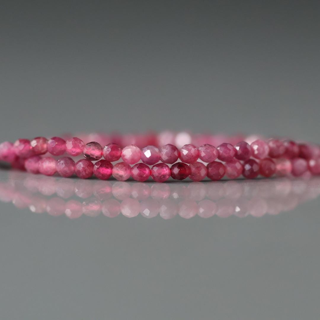2mm Pink Rubellite Beads - Tiny Faceted Round Natural Gemstone 15" Strand
