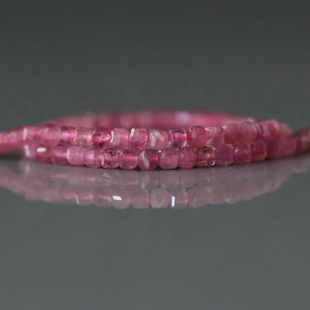 2mm Pink Tourmaline Cube Beads - Tiny Cube Natural Gemstone 15" Strand
