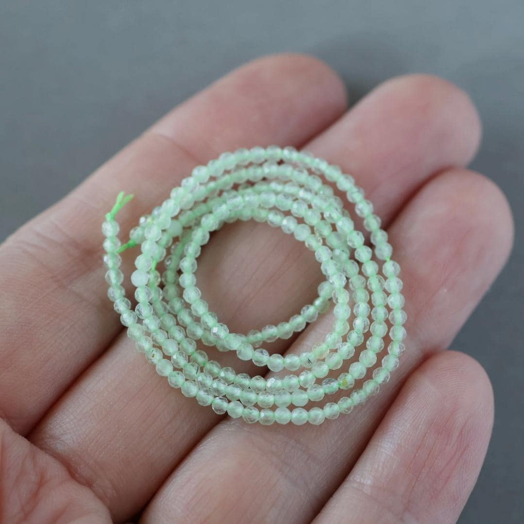 2mm Prehnite Beads ‚Äì Tiny Faceted Round Natural Gemstone 15" Strand