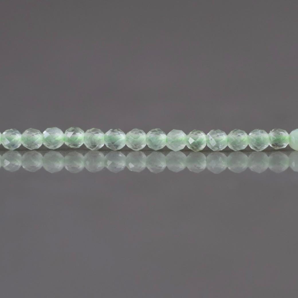 2mm Prehnite Beads ‚Äì Tiny Faceted Round Natural Gemstone 15" Strand