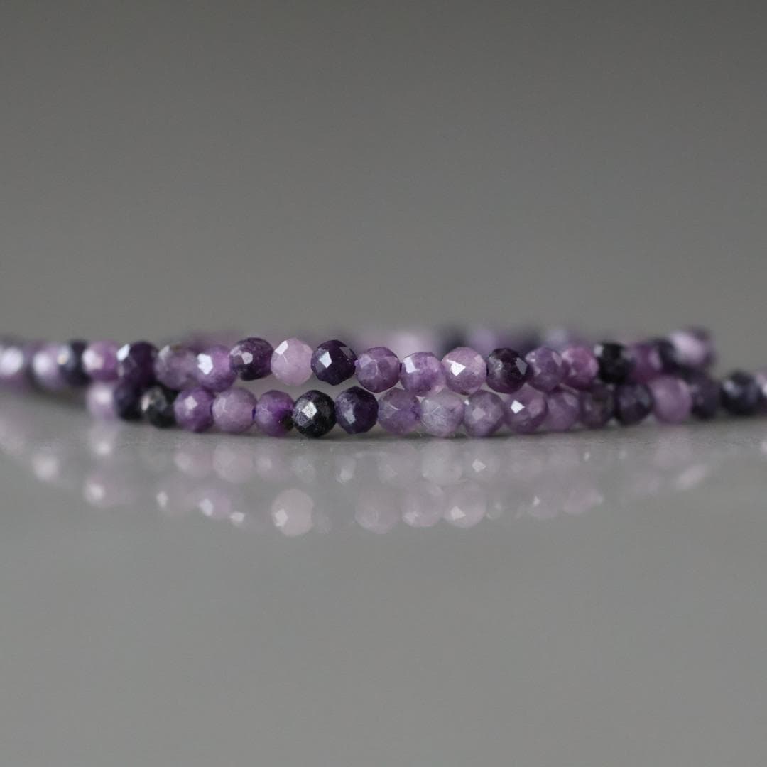 2mm Purple Fluorite Beads - Tiny Faceted Round Natural Gemstone 15" Strand