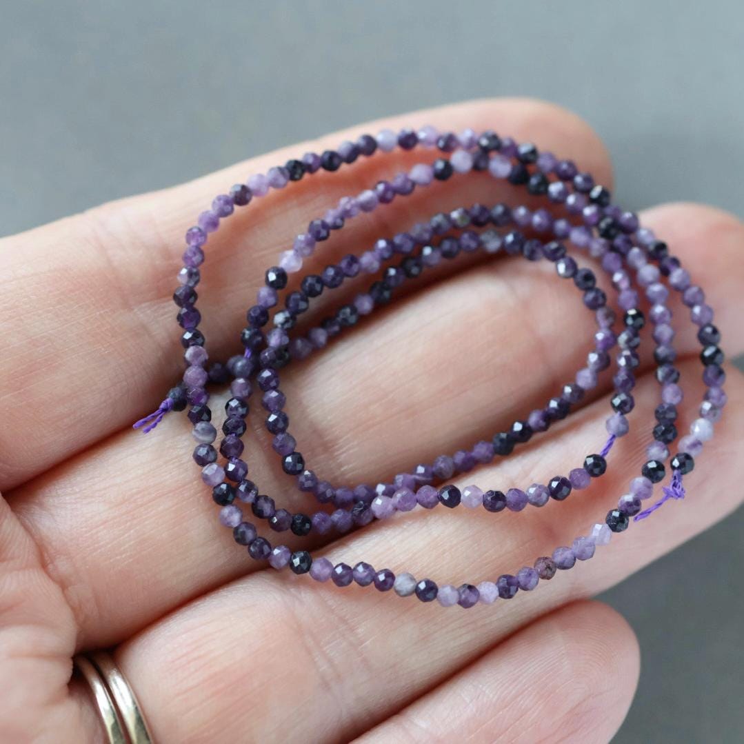 2mm Purple Fluorite Beads - Tiny Faceted Round Natural Gemstone 15" Strand
