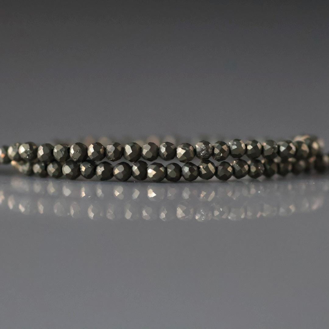 2mm Pyrite Beads ‚Äì Tiny Smooth Round Natural Gemstone 15" Strand