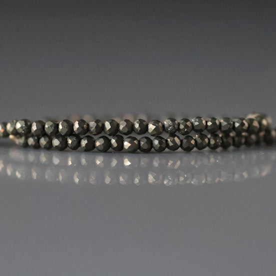 2mm Pyrite Beads ‚Äì Tiny Smooth Round Natural Gemstone 15" Strand