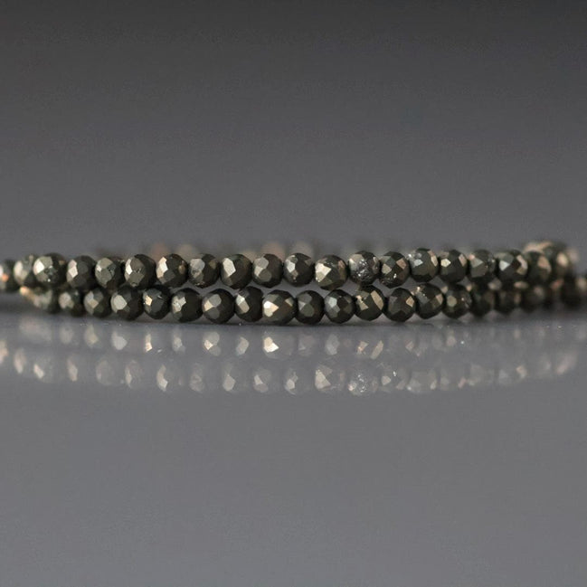 2mm Pyrite Beads – Tiny Smooth Round Natural Gemstone 15" Strand
