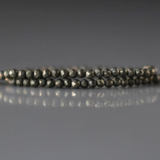 2mm Pyrite Beads – Tiny Smooth Round Natural Gemstone 15" Strand