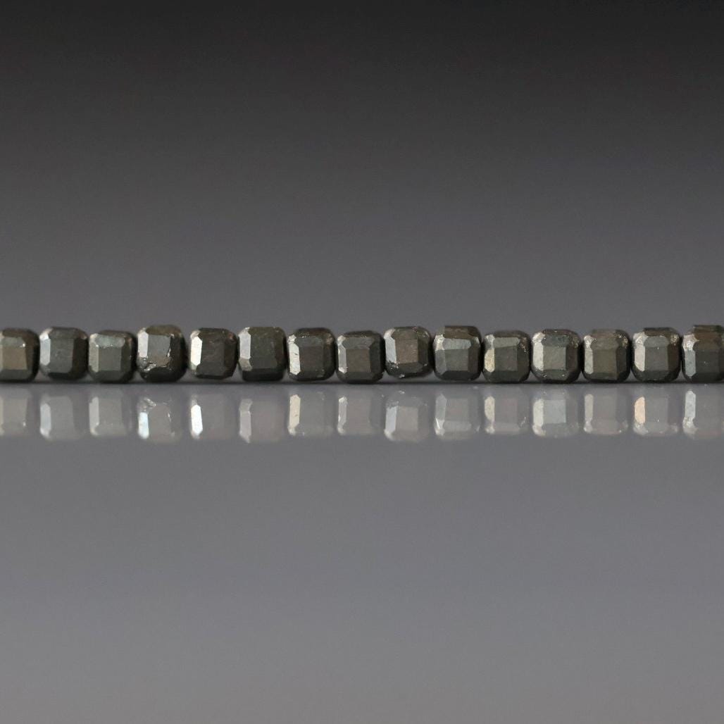 2mm Pyrite Cube Beads – Tiny Natural Gemstone 15" Strand