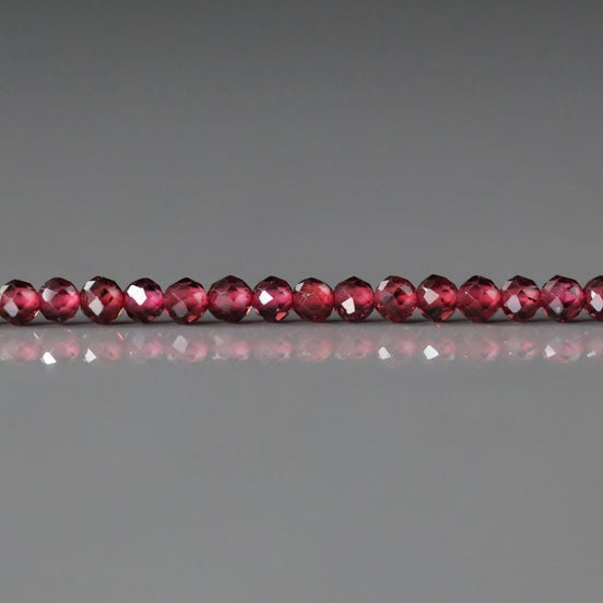 2mm Pyrope Garnet Beads - Tiny Faceted Round Natural Gemstone 15" Strand
