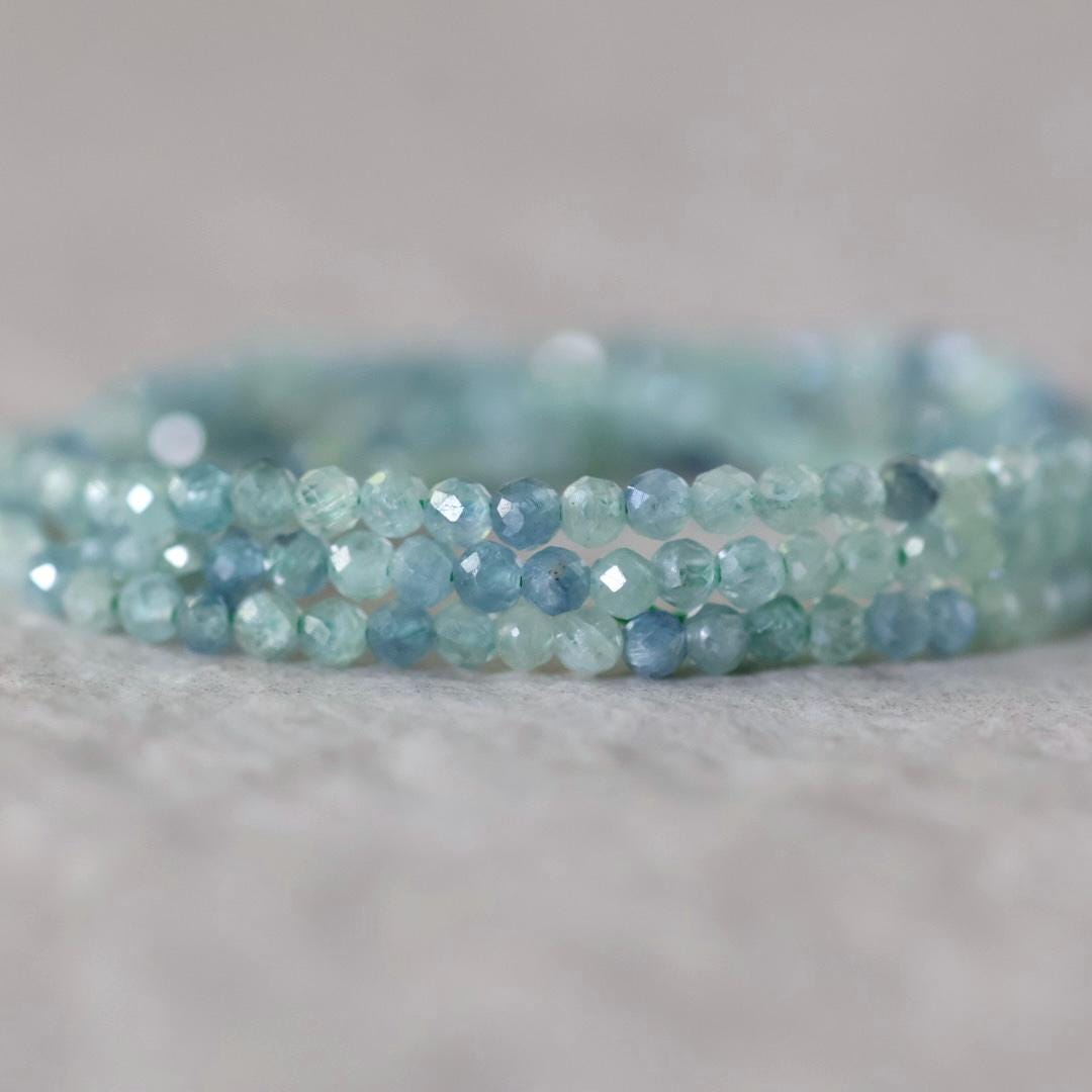 2mm Rare Blue Mint Green Kyanite Beads Faceted Round Natural Gemstone for DIY Jewelry Making Beading Supplies