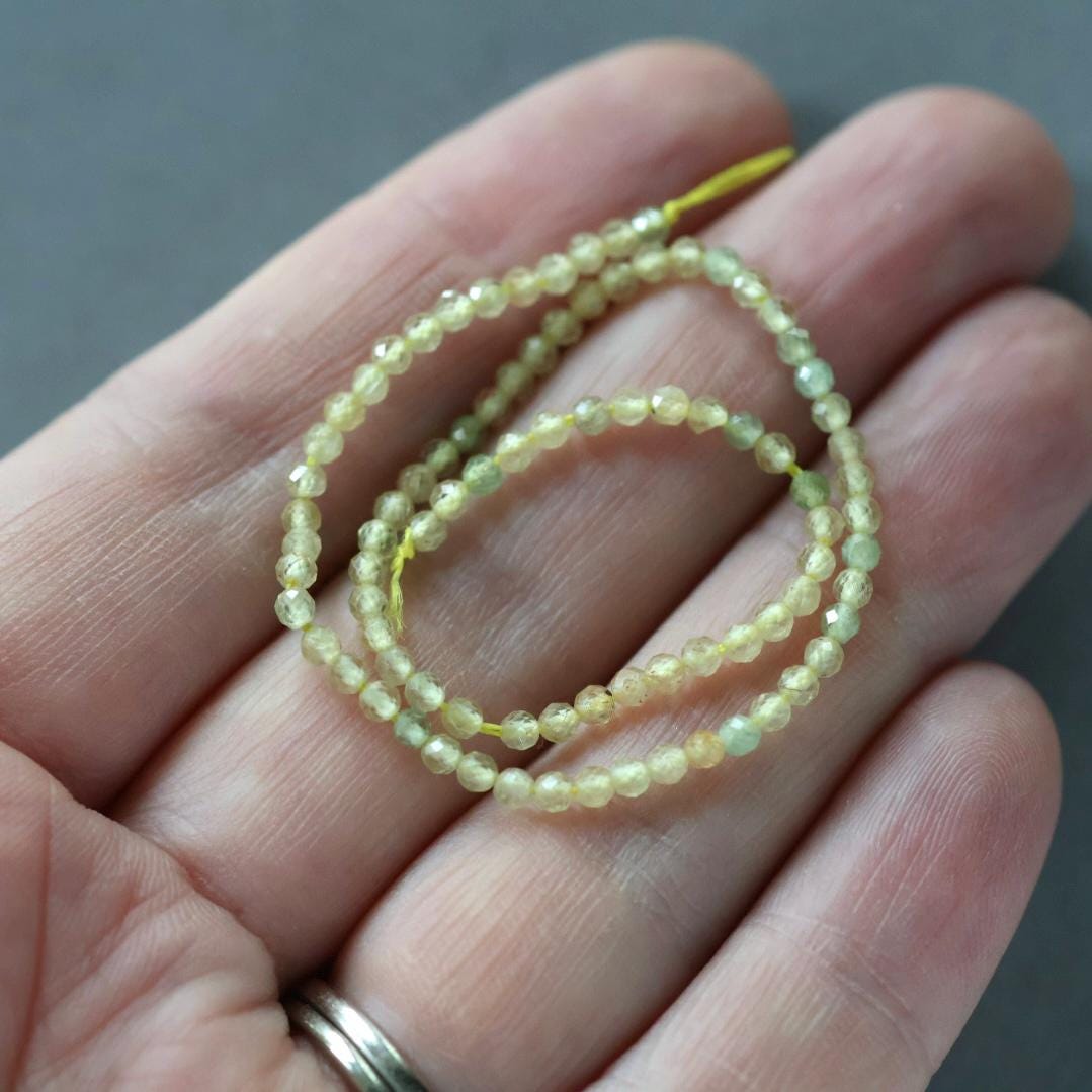 2mm Rare Yellow Apatite Beads -Faceted Round Natural Gemstone 7" Strand