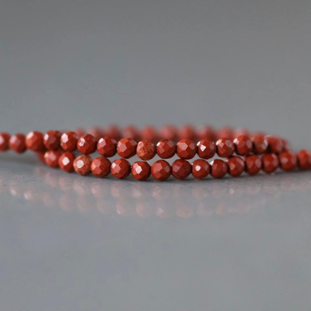2mm Red Jasper Beads – Tiny Faceted Round Natural Gemstone 15" Strand