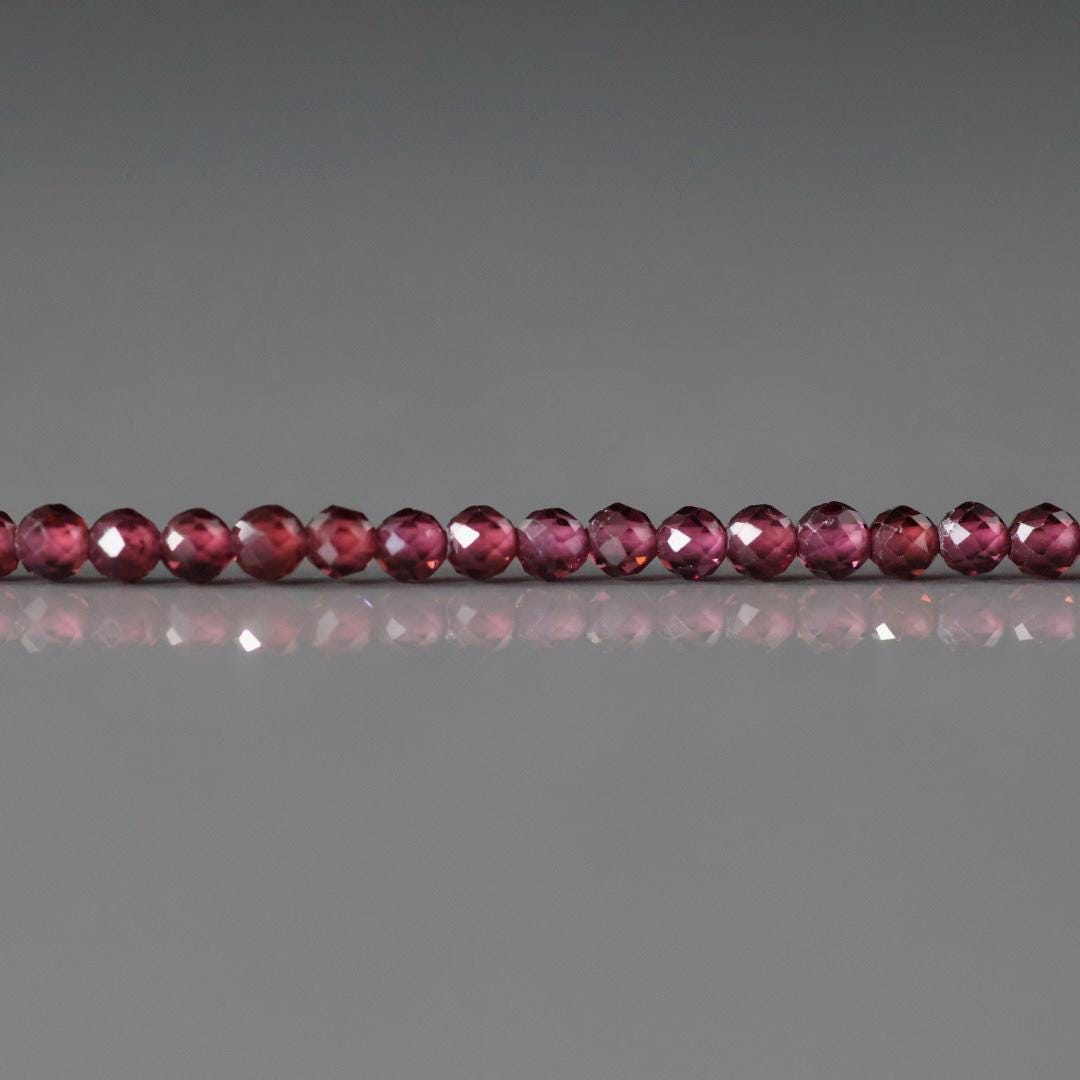 2mm Rhodolite Garnet Beads - Tiny Faceted Round Natural Gemstone 15" Strand