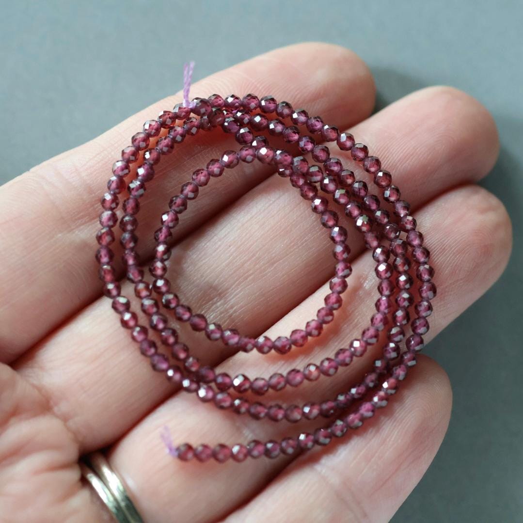 2mm Rhodolite Garnet Beads - Tiny Faceted Round Natural Gemstone 15" Strand