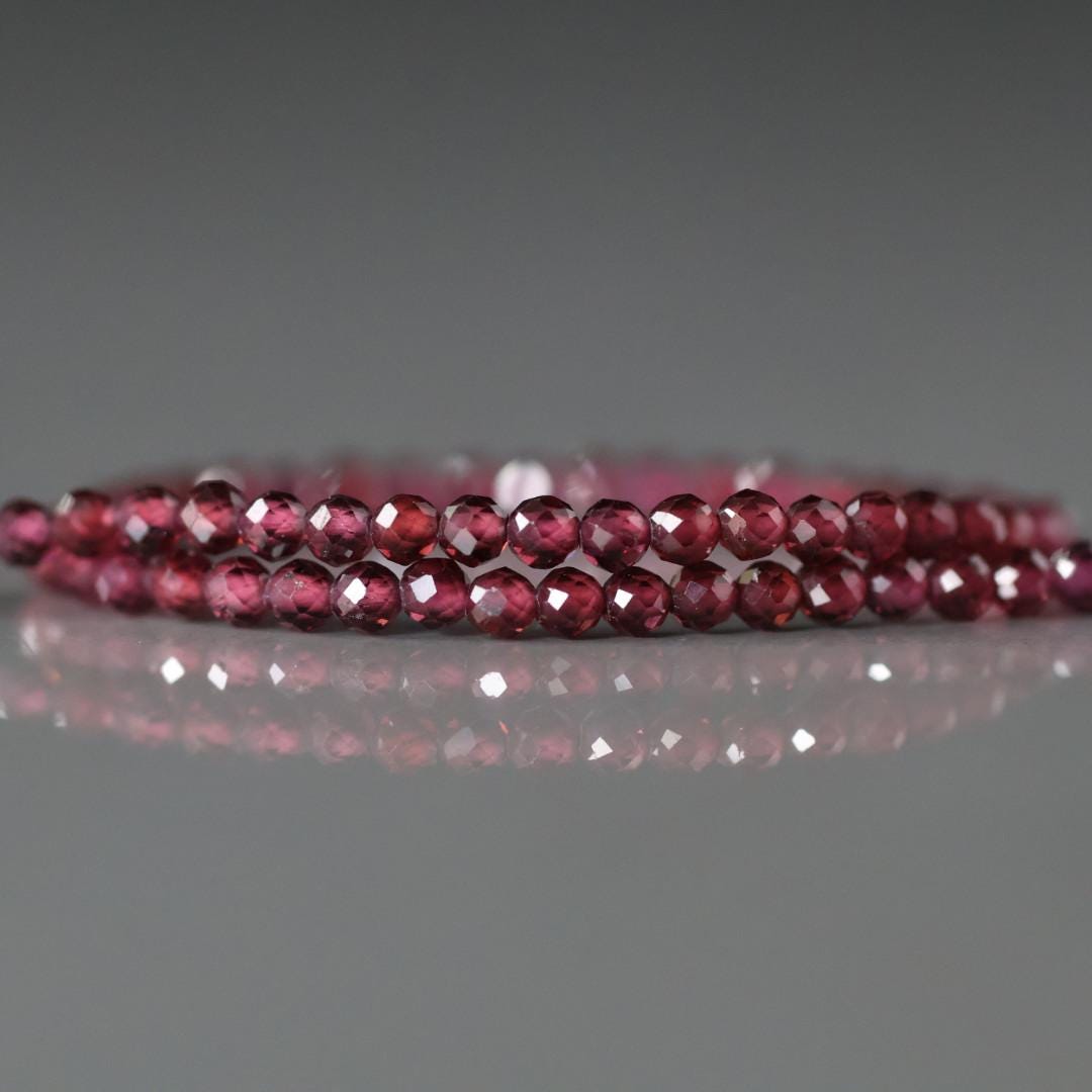 2mm Rhodolite Garnet Beads - Tiny Faceted Round Natural Gemstone 15" Strand