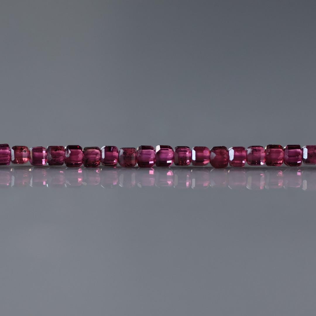 2mm Rhodolite Garnet Cube Beads - Tiny Faceted Cube Natural Gemstone 15" Strand