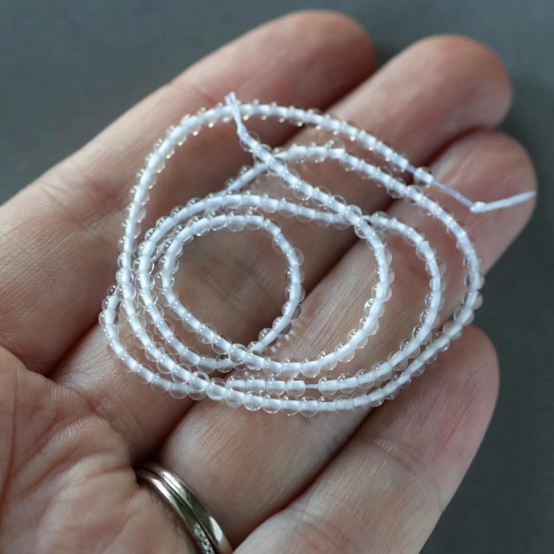2mm Rock Quartz Beads ‚Äì Tiny Smooth Round Natural Gemstone 15" Strand