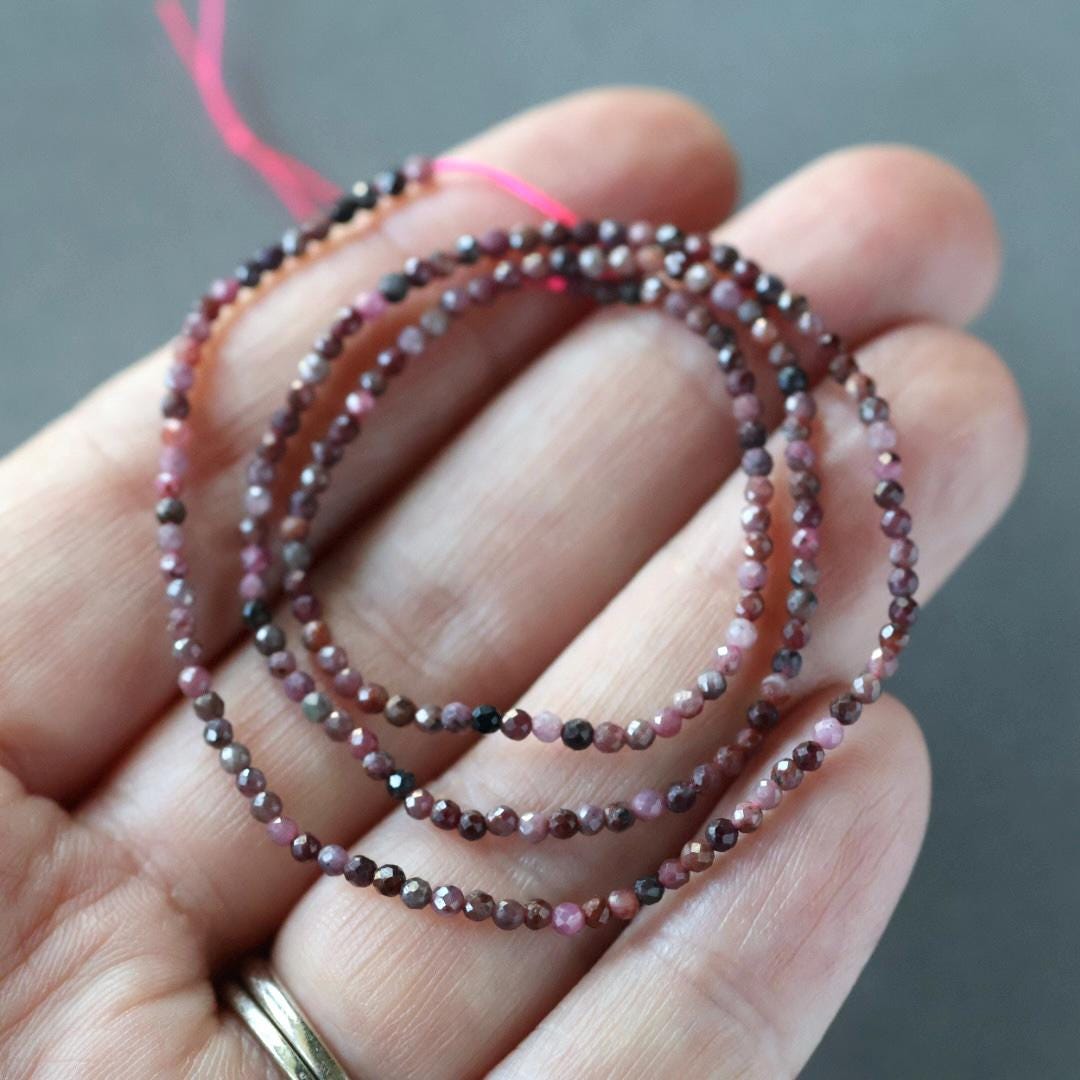 2mm Ruby Beads - Tiny Faceted Round Natural Gemstone 15" Strand