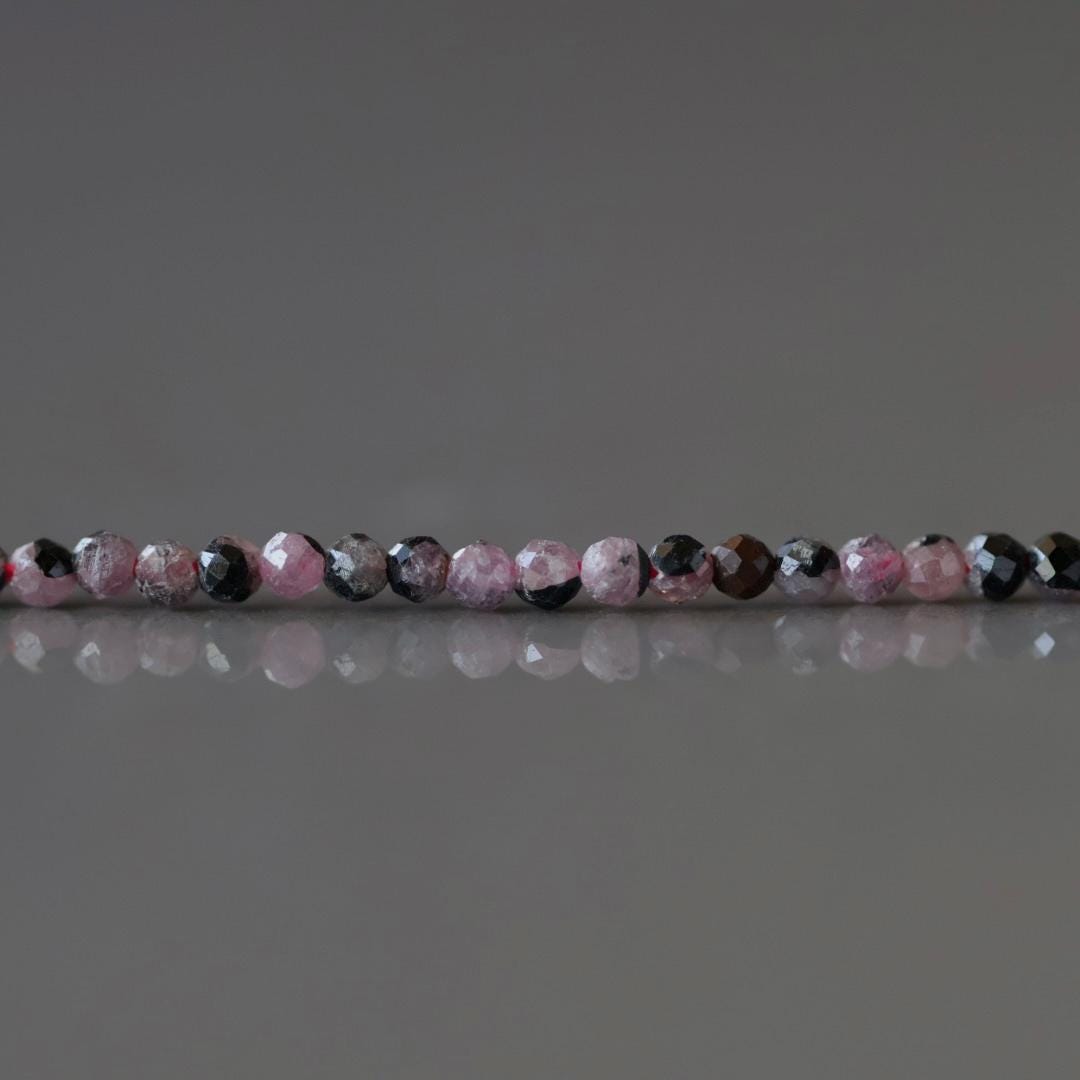 2mm Ruby with Black Matrix Beads ‚Äì Tiny Faceted Round Natural Gemstone 15" Strand