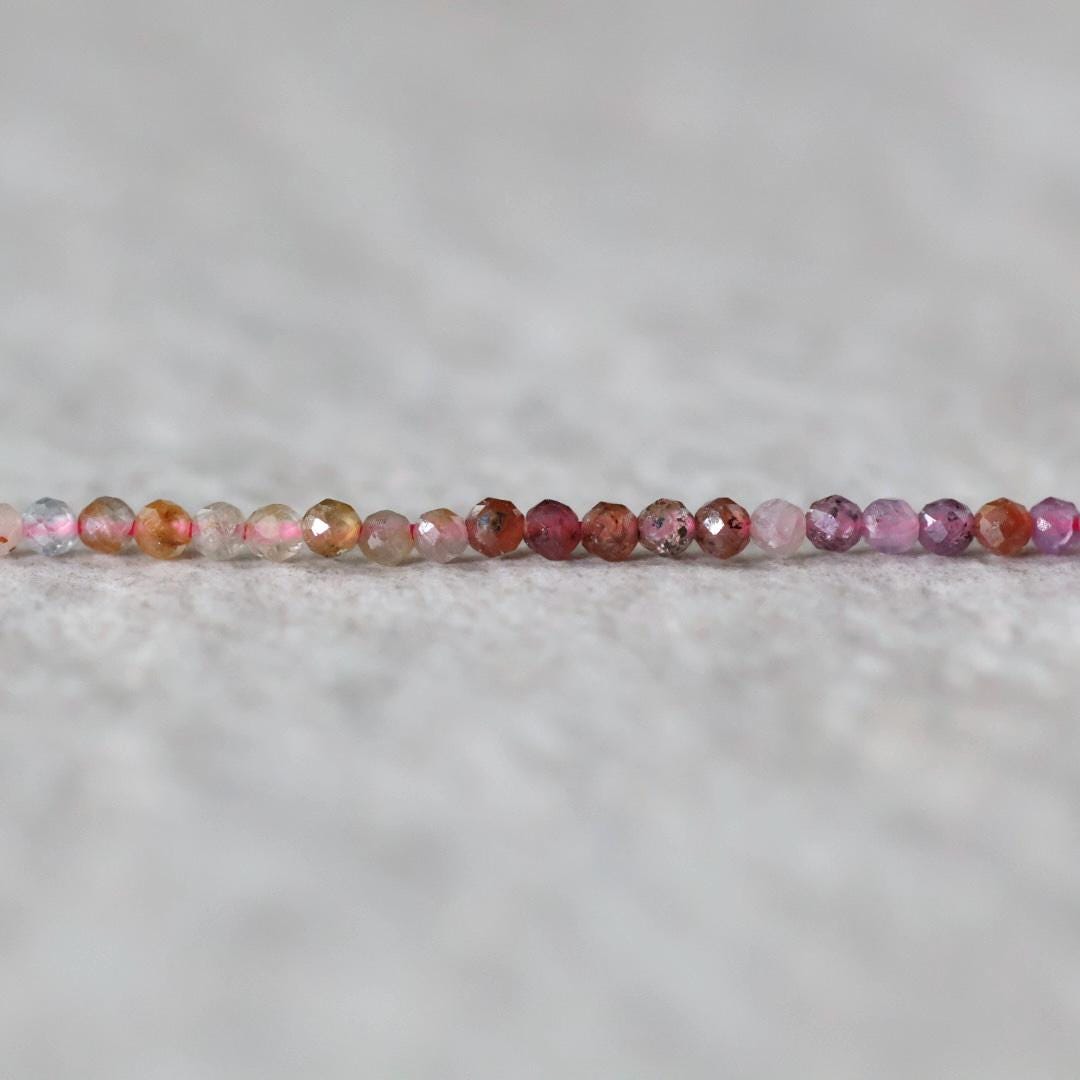 2mm Ruby Yellow Sapphire Faceted Beads Round Genuine Gemstone Tiny Beads 15” for DIY Jewelry Making Earring Supplies