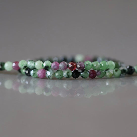 2mm Natural Ruby Zoisite Micro Faceted Beads Genuine Small Green Beads 15" Gemstone Beads for Jewelry Making Beading Gift for Crafter