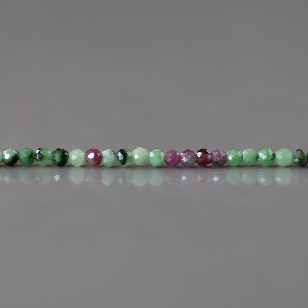 2mm Ruby Zoisite Beads ‚Äì Tiny Faceted Round Natural Gemstone 15" Strand