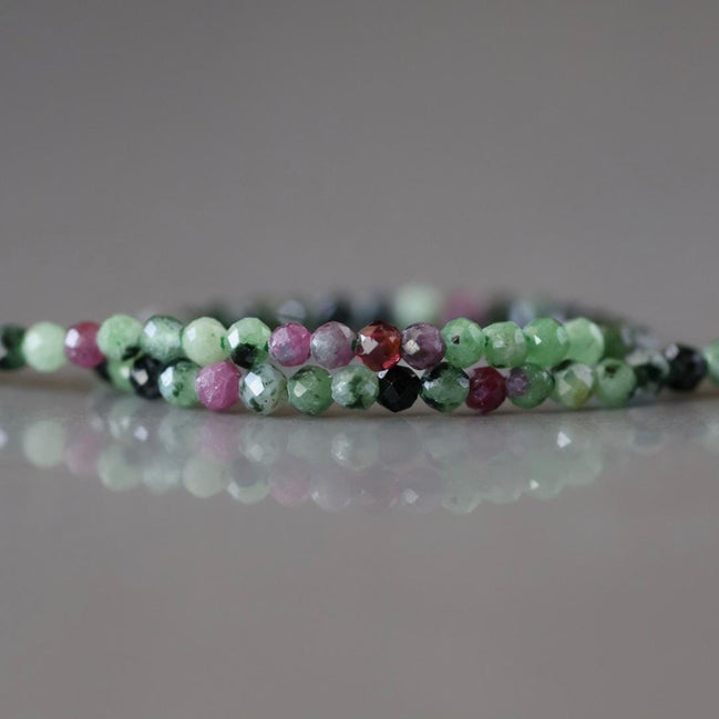 2mm Ruby Zoisite Beads ‚Äì Tiny Faceted Round Natural Gemstone 15" Strand