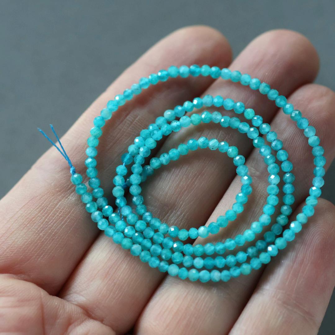 2mm Russian Amazonite Round Beads – Tiny Faceted Round Natural Gemstone