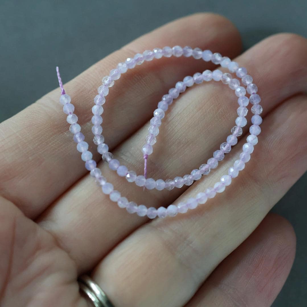 2mm Scorolite Lavender Quartz Beads – Tiny Faceted Round Natural Gemstone