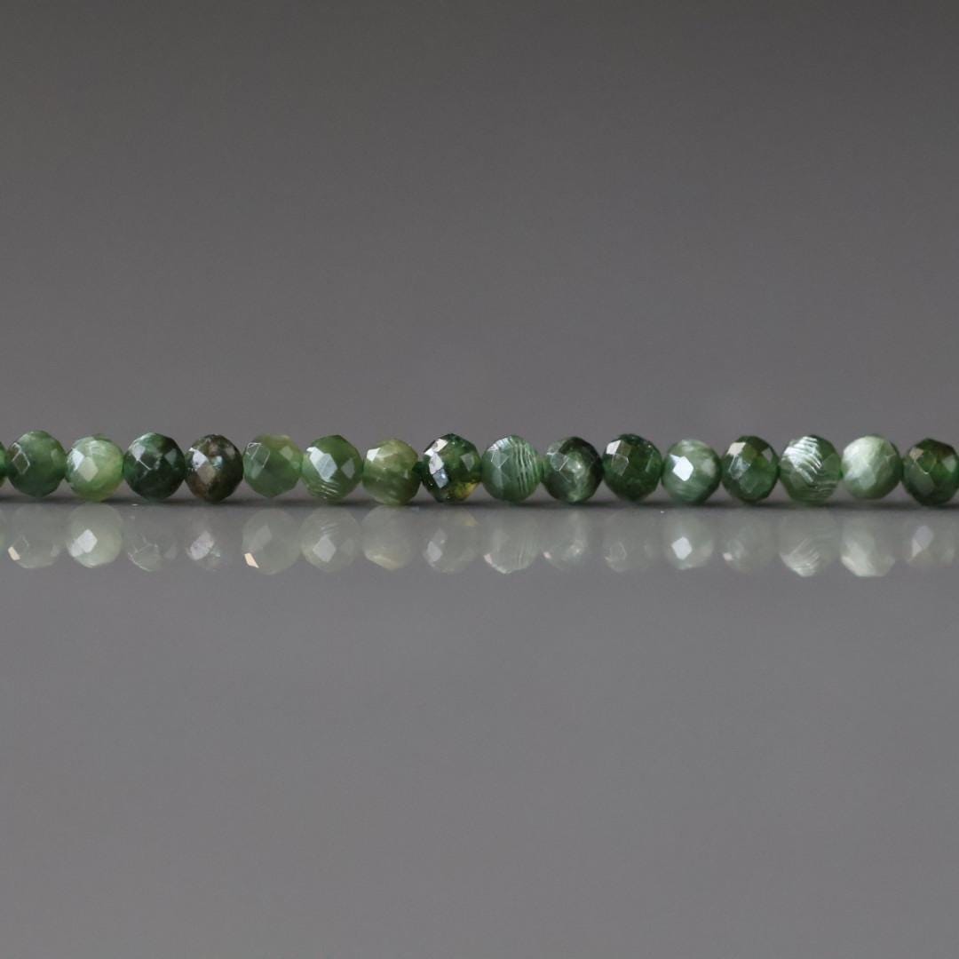 2mm Seraphinite Beads - Tiny Faceted Round Natural Gemstone 15" Strand