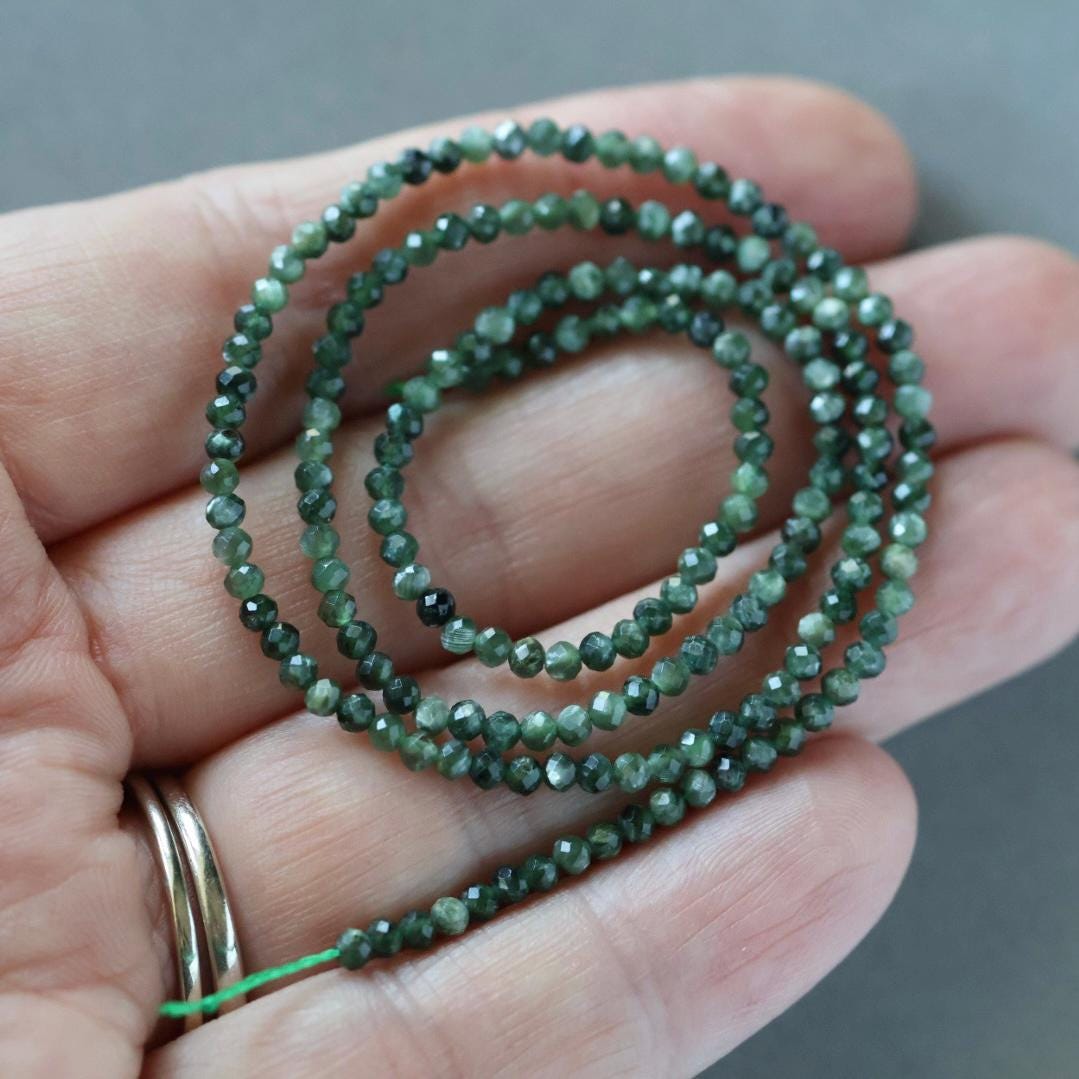 2mm Seraphinite Beads - Tiny Faceted Round Natural Gemstone 15" Strand