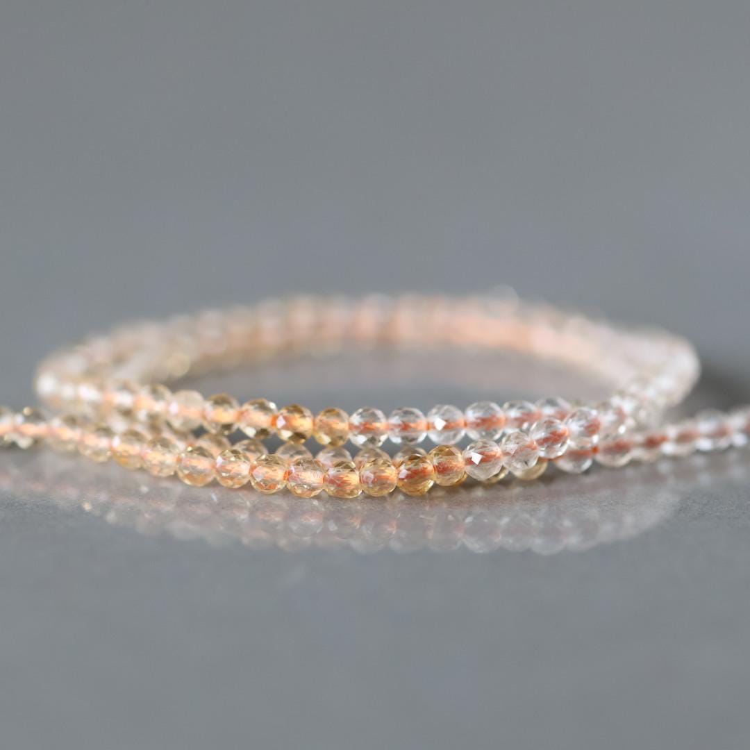2mm Shaded Citrine Beads ‚Äì Tiny Faceted Round Natural Gemstone 15" Strand