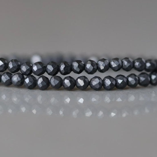 2mm Shungite Micro Faceted Beads 15" Genuine Russian Shungite Beads Black Gemstone Beads Beading Crafter Gift